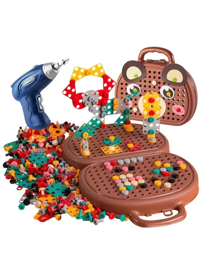 She&Little 203 Pack Kids Repair Tool Box, Kids Drill Tool Box Toy, Kids Screwdriver Toy Set, STEM Construction Building Set, Kids Wisdom Simulation Repair Tool Box Toys, 2D 3D Creative Assembly Game, Educational Learning Toy for Boys and Girls, Home Play Use (Brown) - Image 2